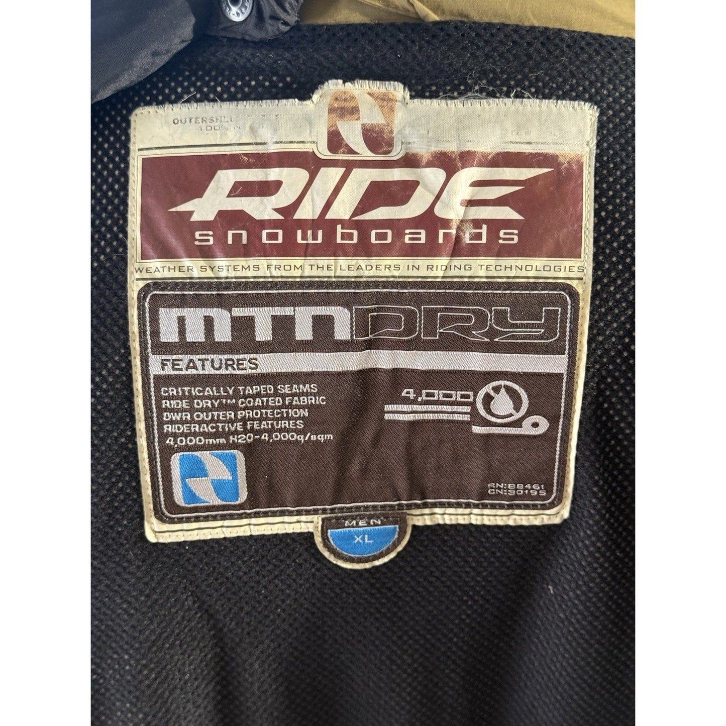 Ride Snowboards MTN Dry Jacket Men’s XL Brown Waterproof Hooded Ski Coat
