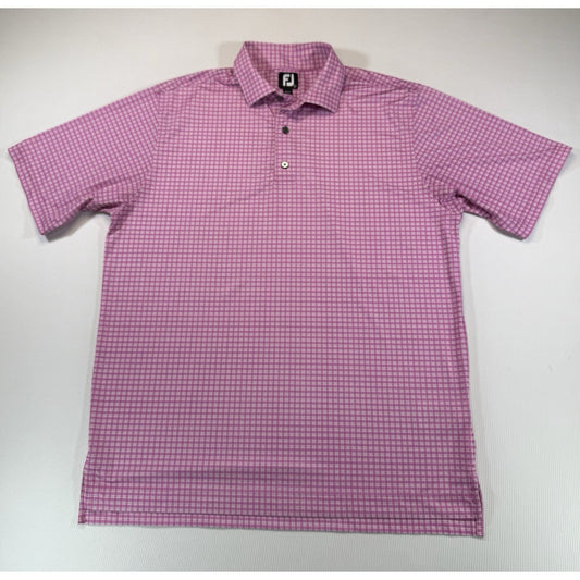FootJoy FJ Golf Polo Shirt Mens Large Pink Check Performance Polo