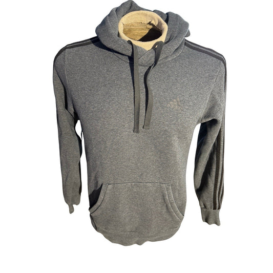 Adidas Gray Hoodie Pullover 3-Stripes Kangaroo Pocket Sweatshirt Men’s Medium