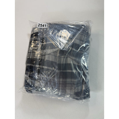LL Bean Men Fleece Lined Flannel Shirt Jacket Black Gray Plaid Traditional Fit L
