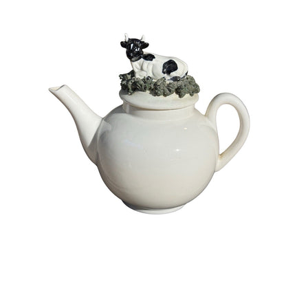 Vintage 1982 Mann China Black/White Holstein COW Teapot w/Lid