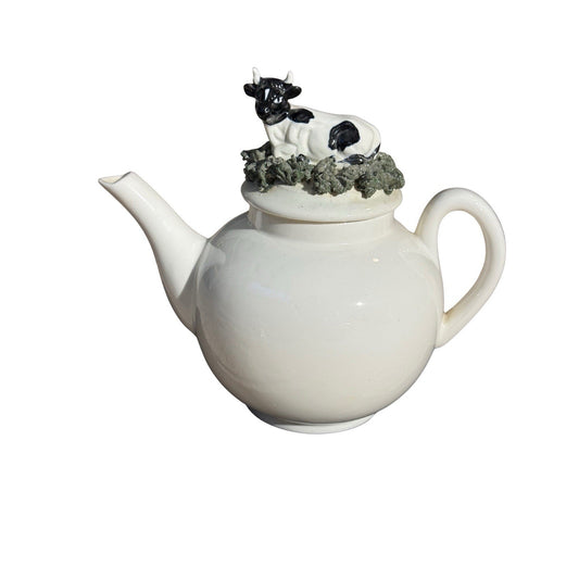 Vintage 1982 Mann China Black/White Holstein COW Teapot w/Lid