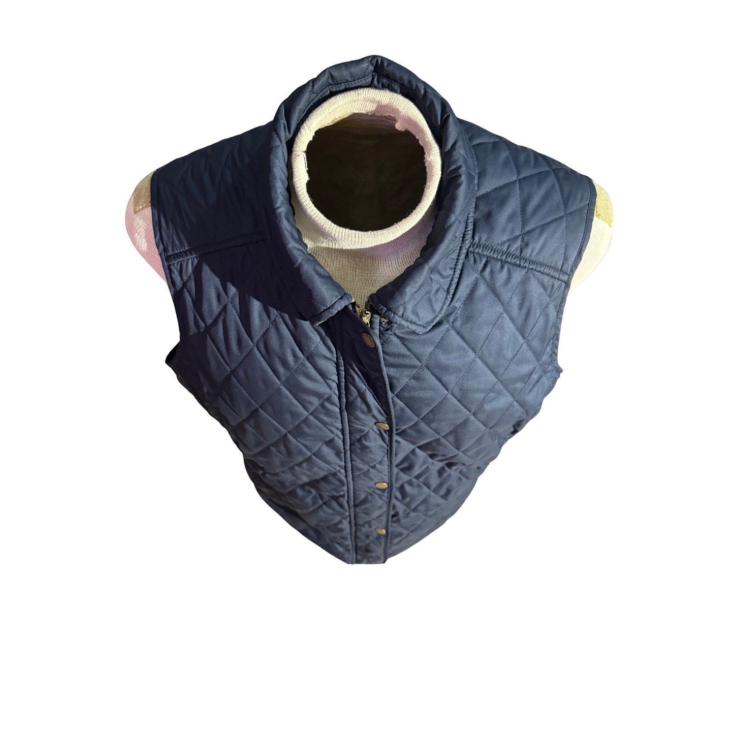 L.L. Bean Women’s Quilted Vest XL Blue Plaid Lining Snap Front Winter