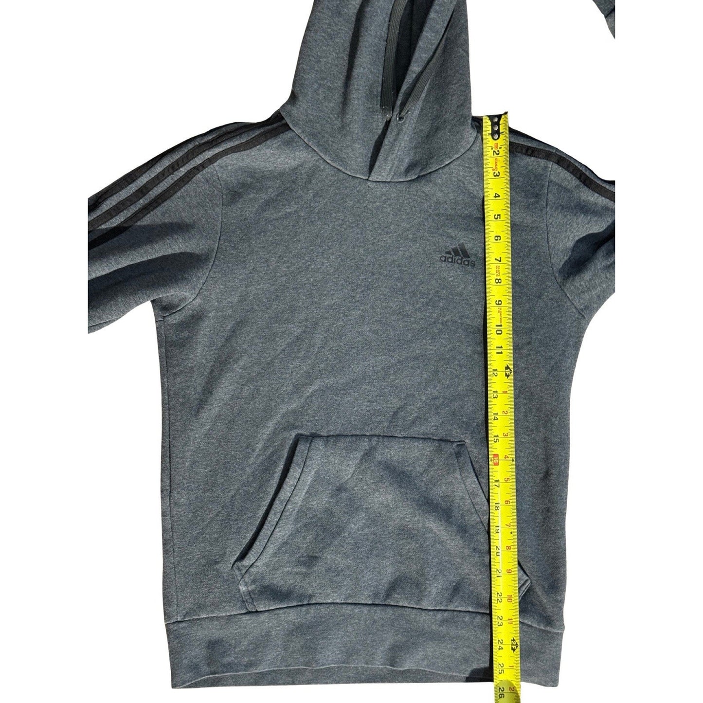 Adidas Gray Hoodie Pullover 3-Stripes Kangaroo Pocket Sweatshirt Men’s Medium