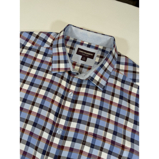 Johnston & Murphy Button Down Shirt Mens XL Plaid Cotton Long Sleeve