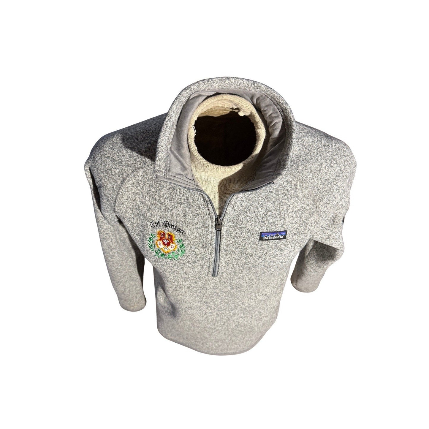 Patagonia Women’s Better Sweater 1/4 Zip Fleece Gray L Chi Omega Crest