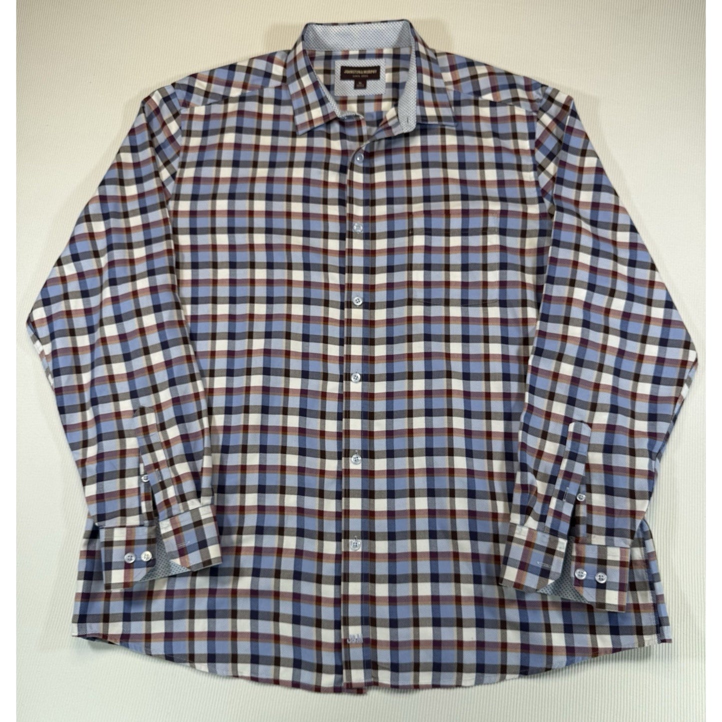 Johnston & Murphy Button Down Shirt Mens XL Plaid Cotton Long Sleeve