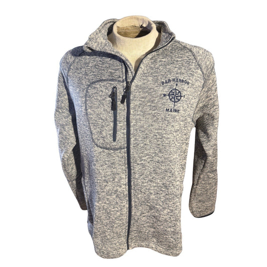 Bar Harbor Maine Full Zip Fleece Jacket Men’s Large Gray Heather Compass Logo