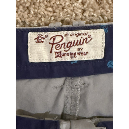 Original Penguin Men’s Anchor Print Shorts Gray 34 Chino Casual Nautical Summer