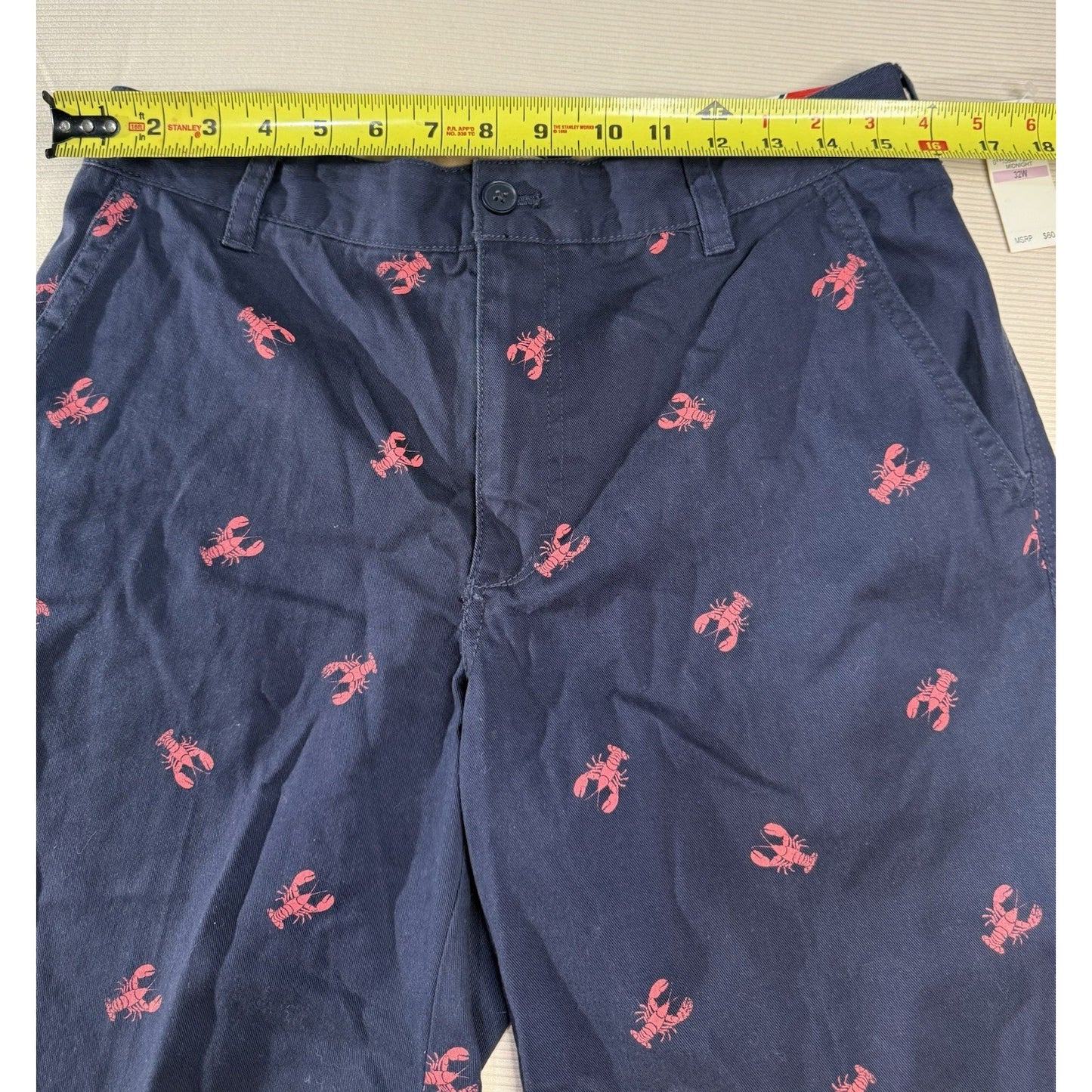 IZOD Men’s 32 Navy Lobster Print Flat Front Shorts Cotton Chino Preppy NWT