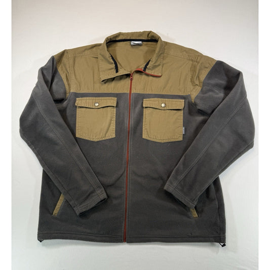 Columbia Men’s XL Fleece Jacket Brown Gray Full Zip Canvas Yoke Outdoor