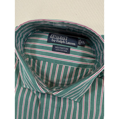 Polo Ralph Lauren Westerton XL Green Stripe Dress Shirt 100% Cotton