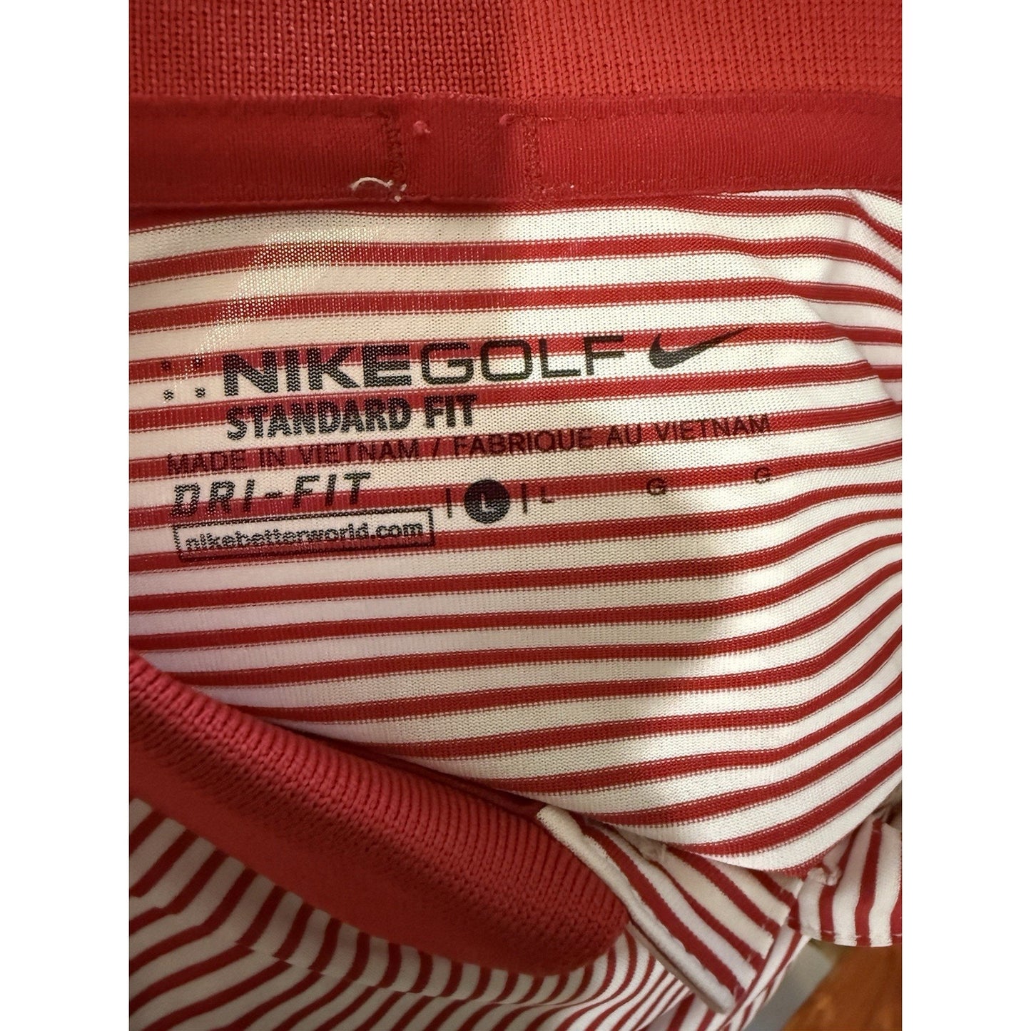 Nike Golf Dri-Fit Mens Polo Shirt Red Short Sleeve Striped Polyester Size L