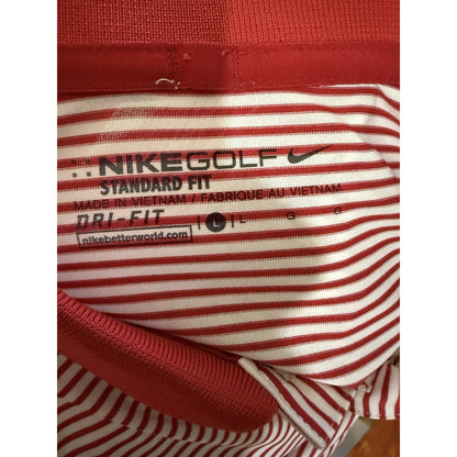 Nike Golf Dri-Fit Mens Polo Shirt Red Short Sleeve Striped Polyester Size L