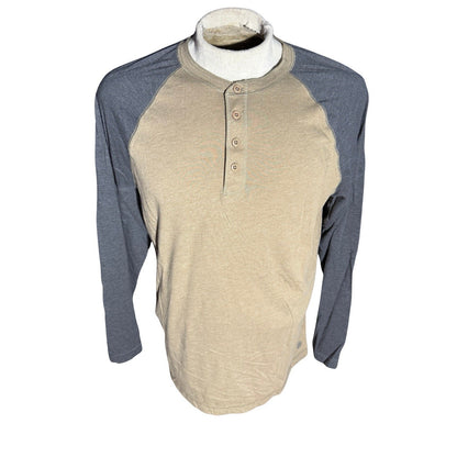 Solaris Men’s Henley Shirt Large Tan Gray Raglan Long Sleeve Casual