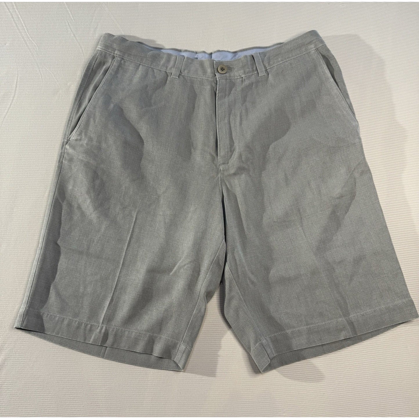 Tommy Bahama 33 Gray Silk Cotton Blend Flat Front Shorts Casual Resort Wear