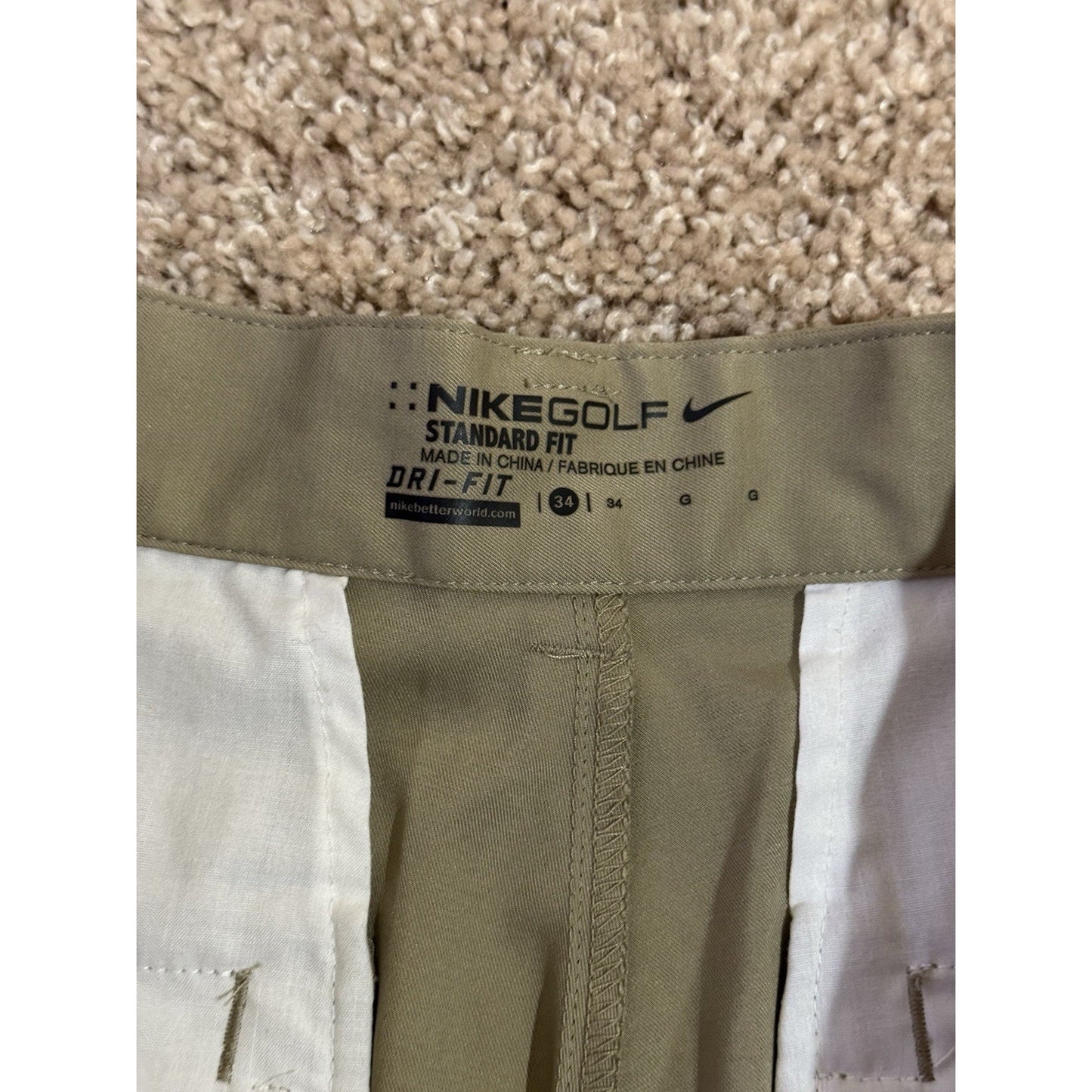 Nike Golf Men’s Shorts Khaki 34 Standard Fit Dri-FIT Stretch Performance