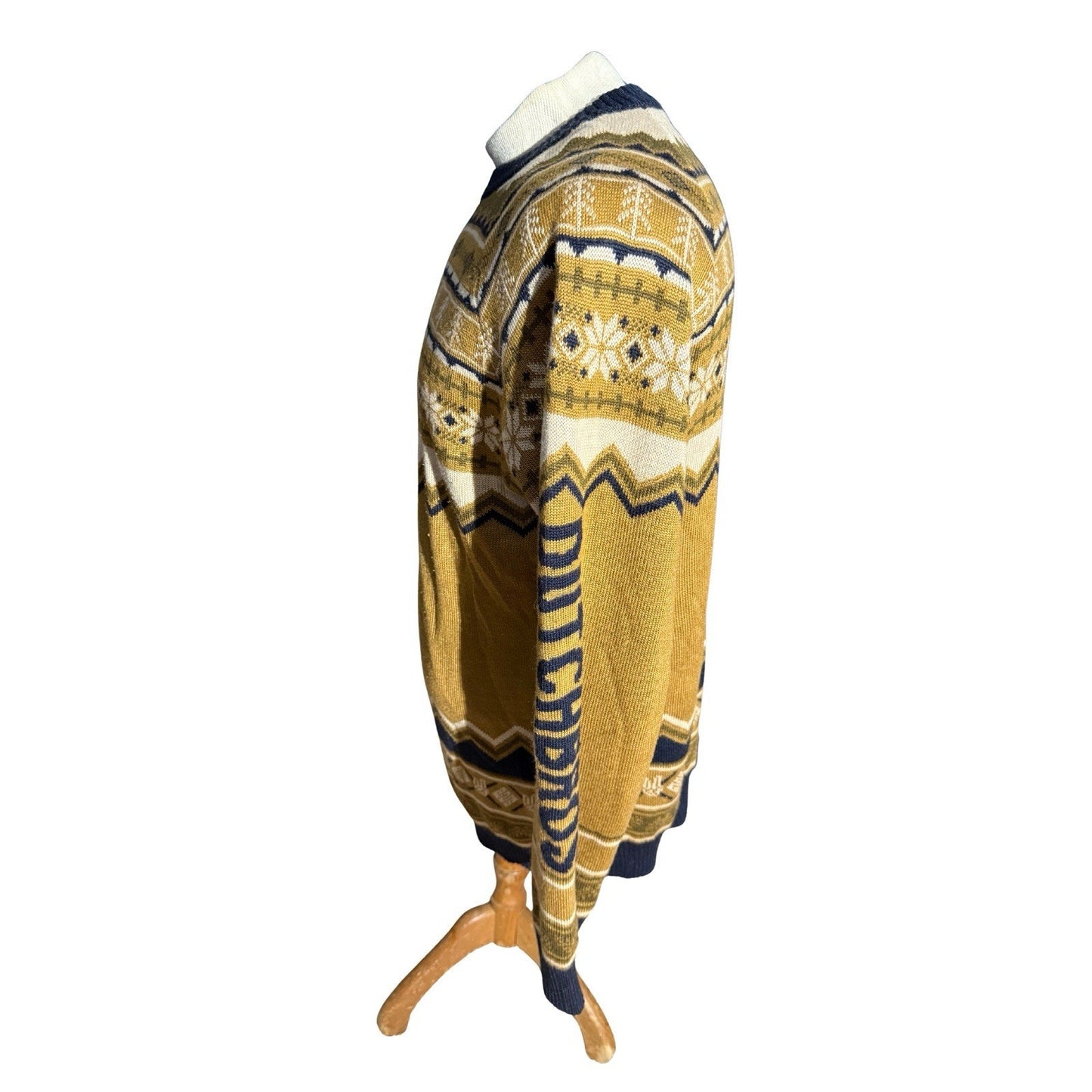 Dutch Bros Coffee Holiday Sweater Large Fair Isle Gold Blue Snowflake Knit