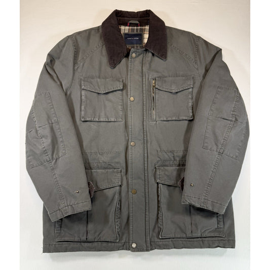 Tommy Hilfiger Jacket Mens XL Gray Corduroy Collar Plaid Lined Barn Field Coat