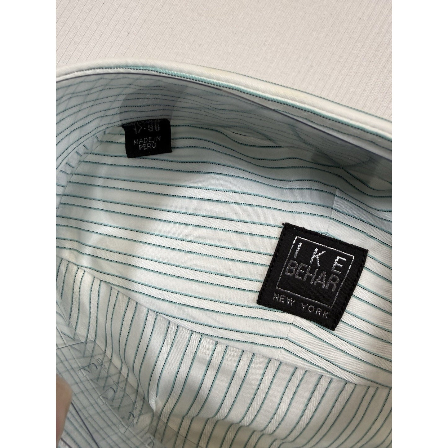 Ike Behar New York 17 36 Green Stripe Cotton Dress Shirt NWT Peru