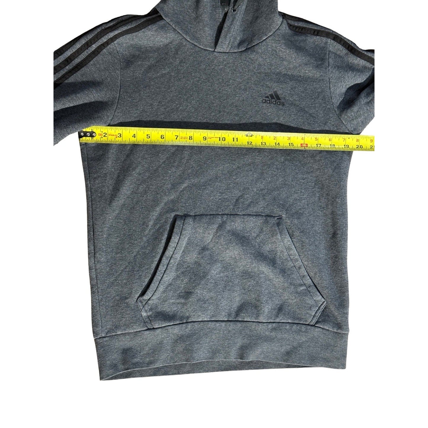 Adidas Gray Hoodie Pullover 3-Stripes Kangaroo Pocket Sweatshirt Men’s Medium