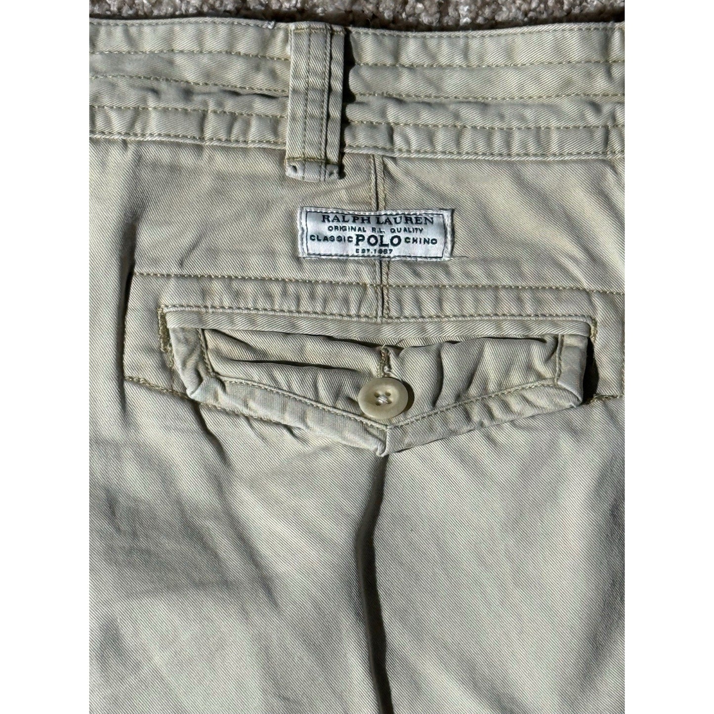 Polo Ralph Lauren Men’s Cargo Shorts 38 Khaki Beige 100% Cotton Utility Pockets