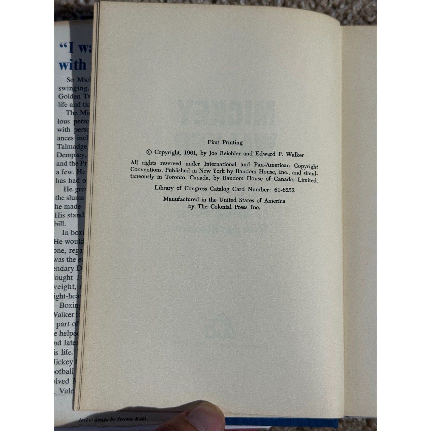 Mickey Walker The Toy Bulldog & His Times 1st Edition 1961 Boxing Biography HC
