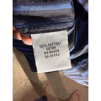 Bugatchi Uomo Men’s Dress Shirt Blue Black Stripe Geometric Trim Cotton M