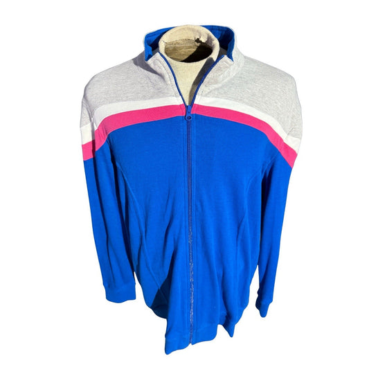 Woman Within Zip Up Track Jacket Plus 1X Blue Pink White Colorblock Retro Style