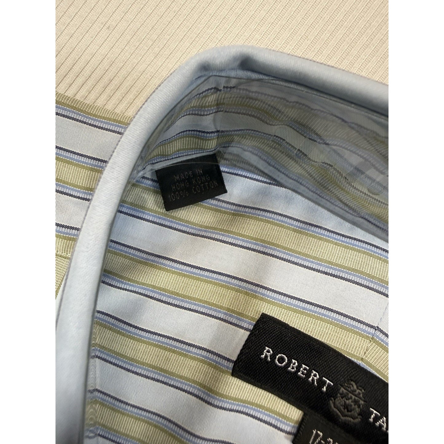 Robert Talbott Dress Shirt Blue Green Stripe 17 34 NWT Cotton