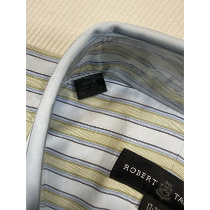 Robert Talbott Dress Shirt Blue Green Stripe 17 34 NWT Cotton