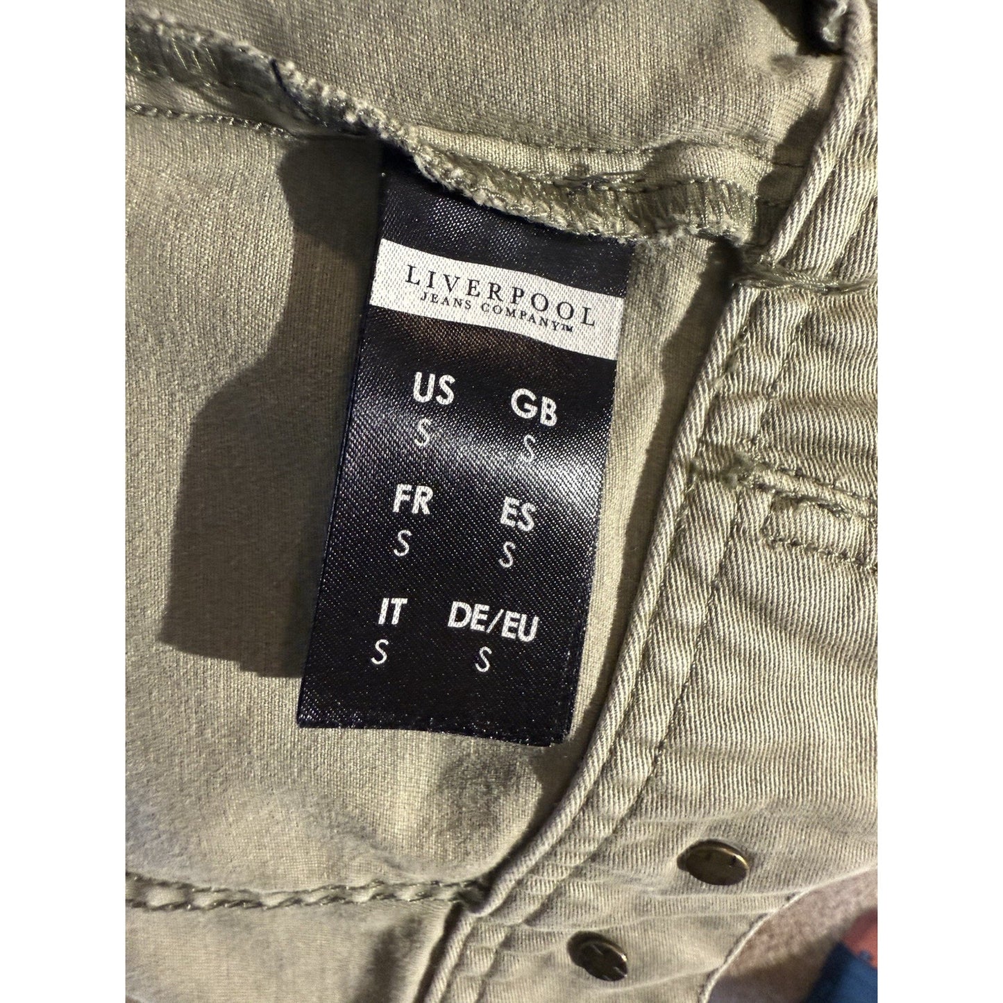 Liverpool Jeans Co Women’s Small Olive Green Denim Jacket Stretch Cotton Blend