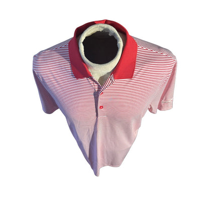 Nike Golf Dri-Fit Mens Polo Shirt Red Short Sleeve Striped Polyester Size L