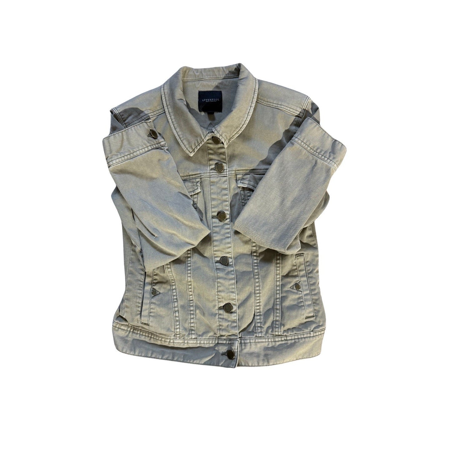 Liverpool Jeans Co Women’s Small Olive Green Denim Jacket Stretch Cotton Blend