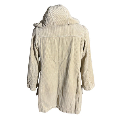 American Eagle Women’s Corduroy Toggle Coat Plaid Lined Hooded Jacket Beige L