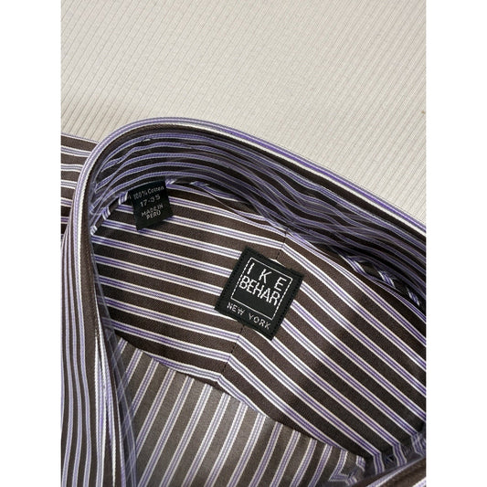 Ike Behar New York 17 34 Blue White Stripe Dress Shirt NWT Peru
