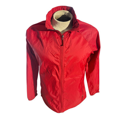 L.L. Bean Nylon Red Hooded Full Zip Raincoat Jacket Windbreaker Size Medium M