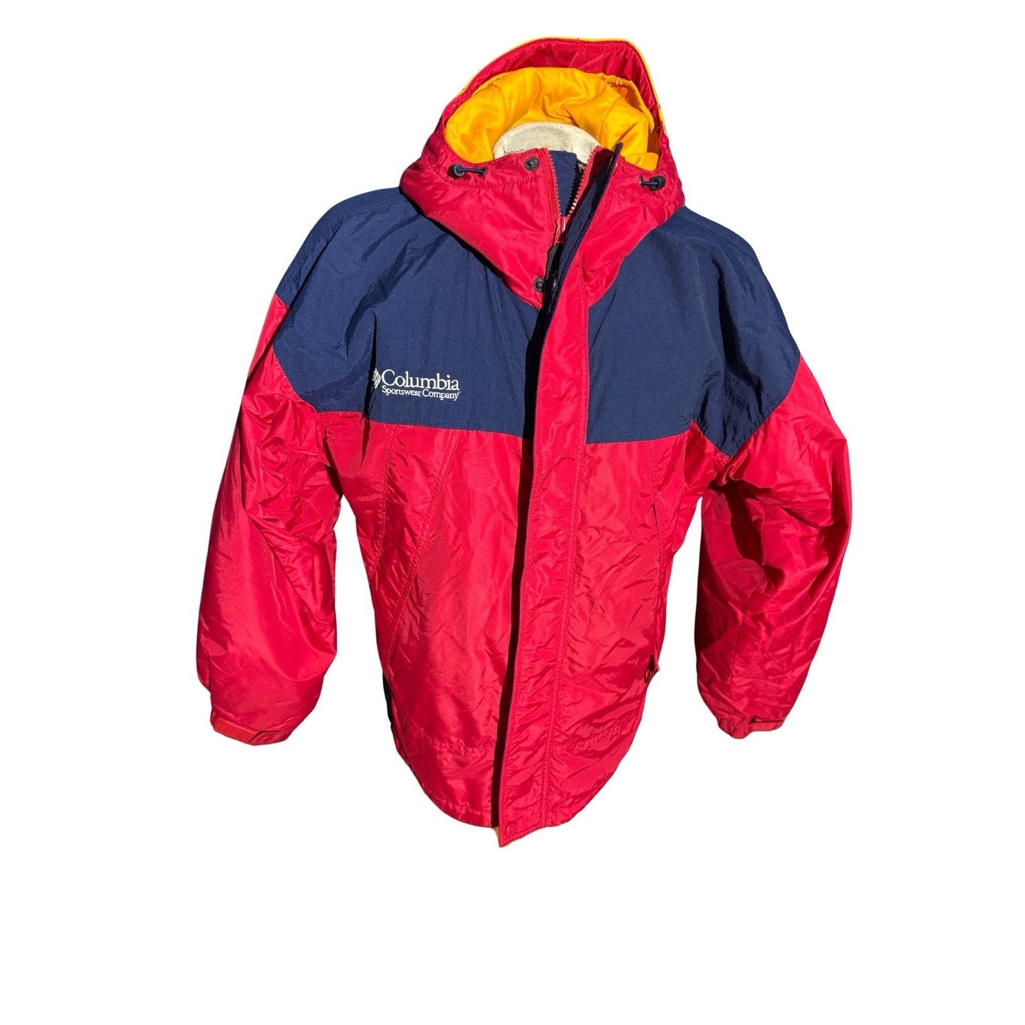 Vintage Columbia Sportswear 90s Bugaboo Jacket Red Navy Yellow Hooded Men’s S