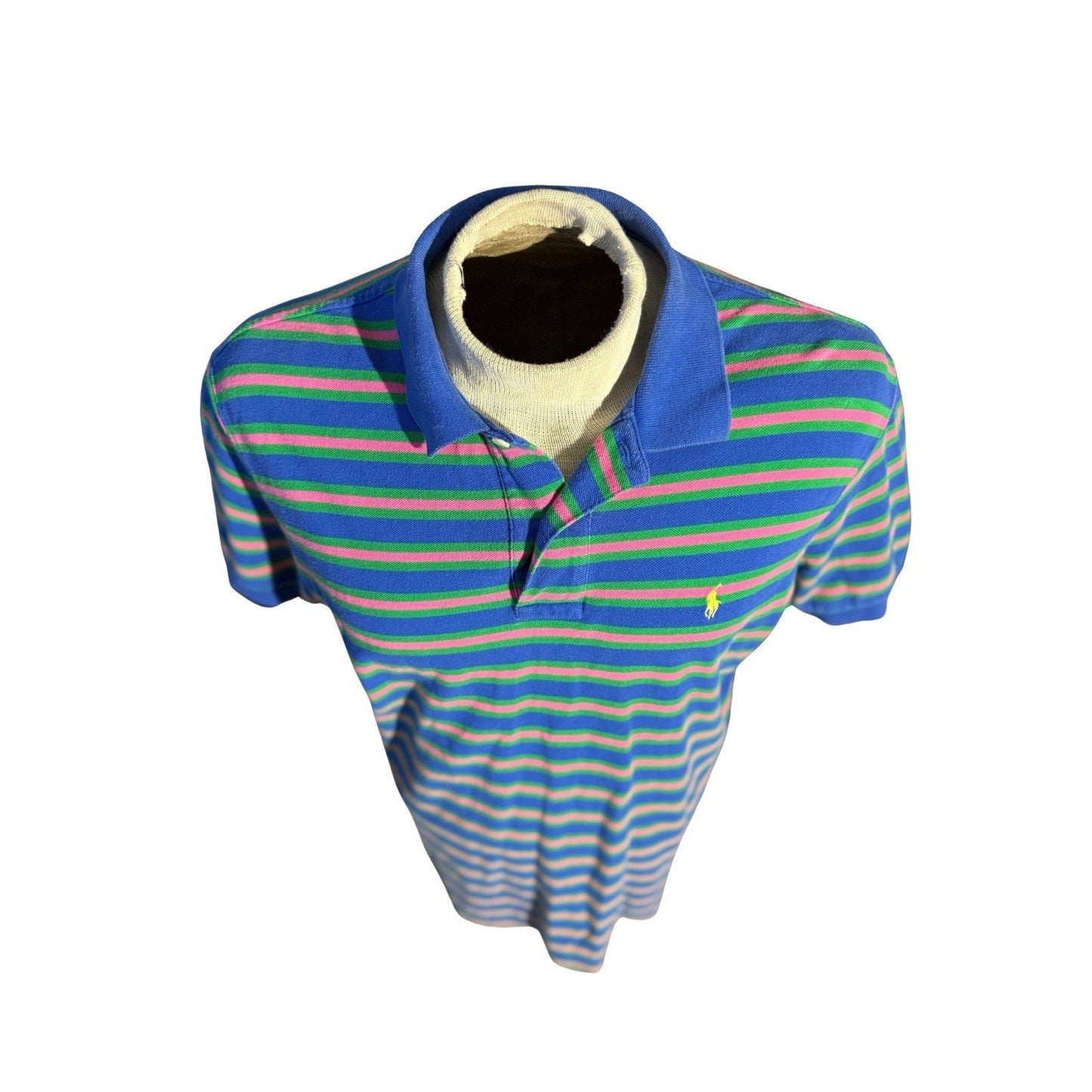 Vintage Polo Ralph Lauren Striped Polo Shirt Blue Green Pink Men’s L USA Made