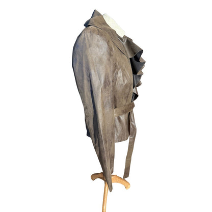 Worthington Women’s Faux Suede Ruffle Jacket Belted Brown Size L NWT