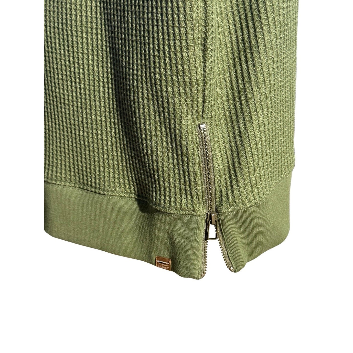 L.L. Bean Women’s 2X Plus Waffle Knit Crewneck Sweater Olive Green Zip Hem