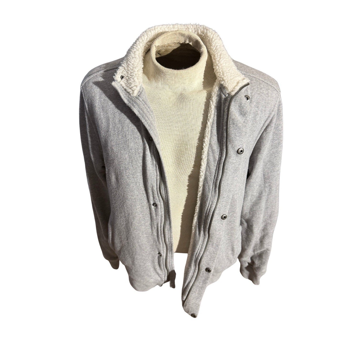 Lucky Brand Grey Label Sherpa Lined Jacket Men L Gray Full Zip Fleece Collar 275