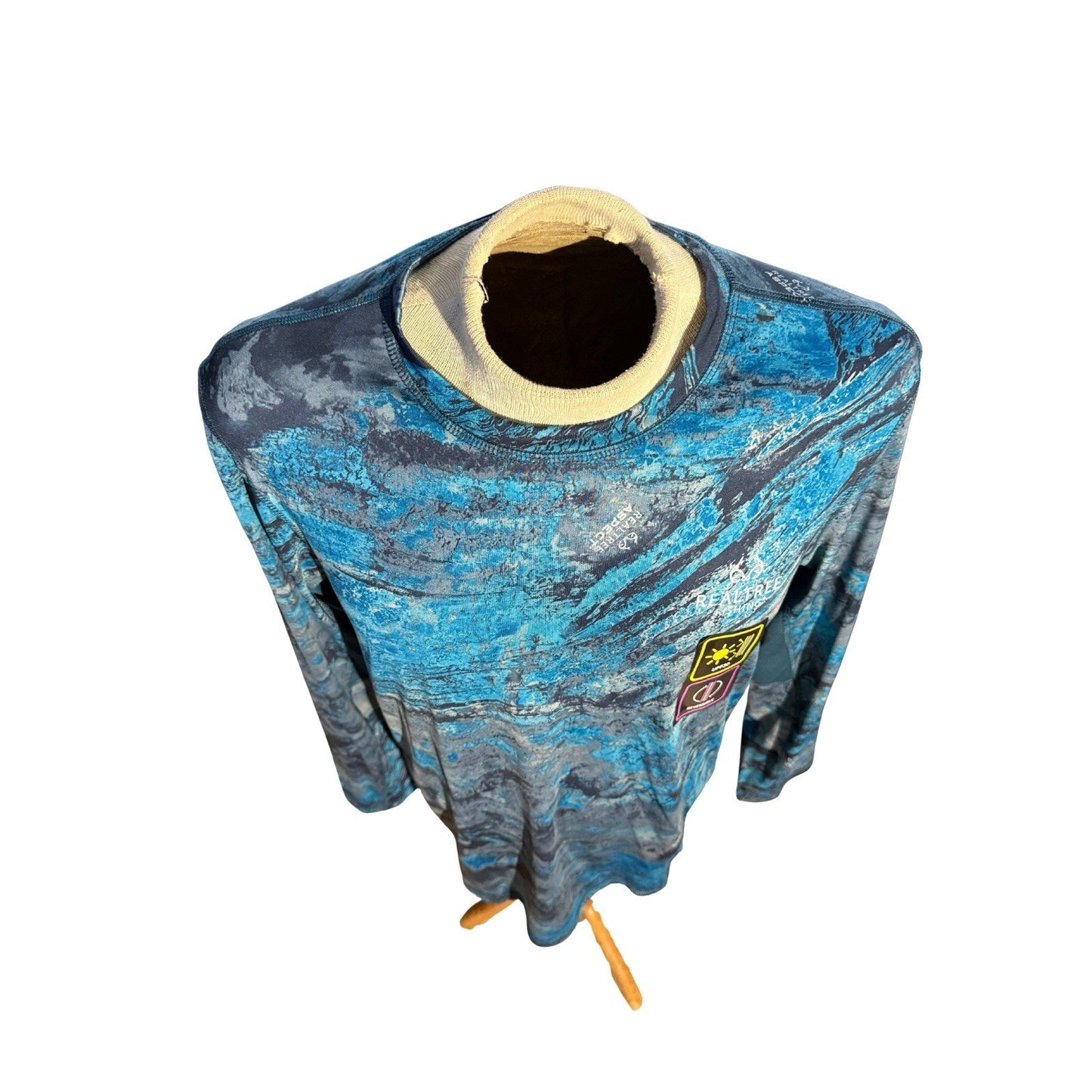 NWT Mens Realtree Wav3 Fishing Long Sleeve Blue Water Print Shirt Size L