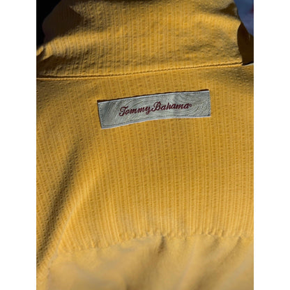 Tommy Bahama Men’s Silk Shirt L Yellow Short Sleeve Button Front Camp Casual