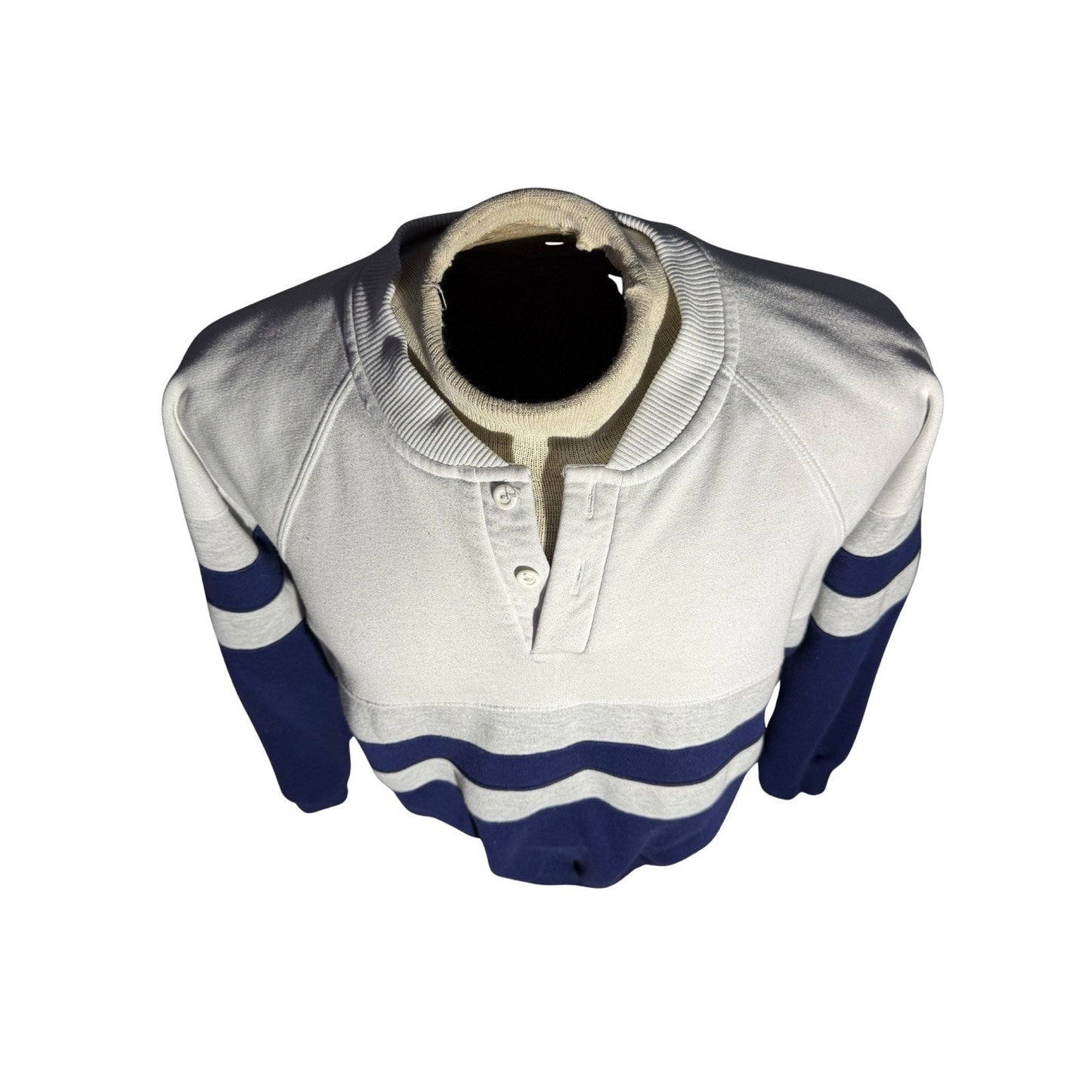 Claybrooke Sport Rugby Sweatshirt Men’s L White Navy Gray Striped Pullover