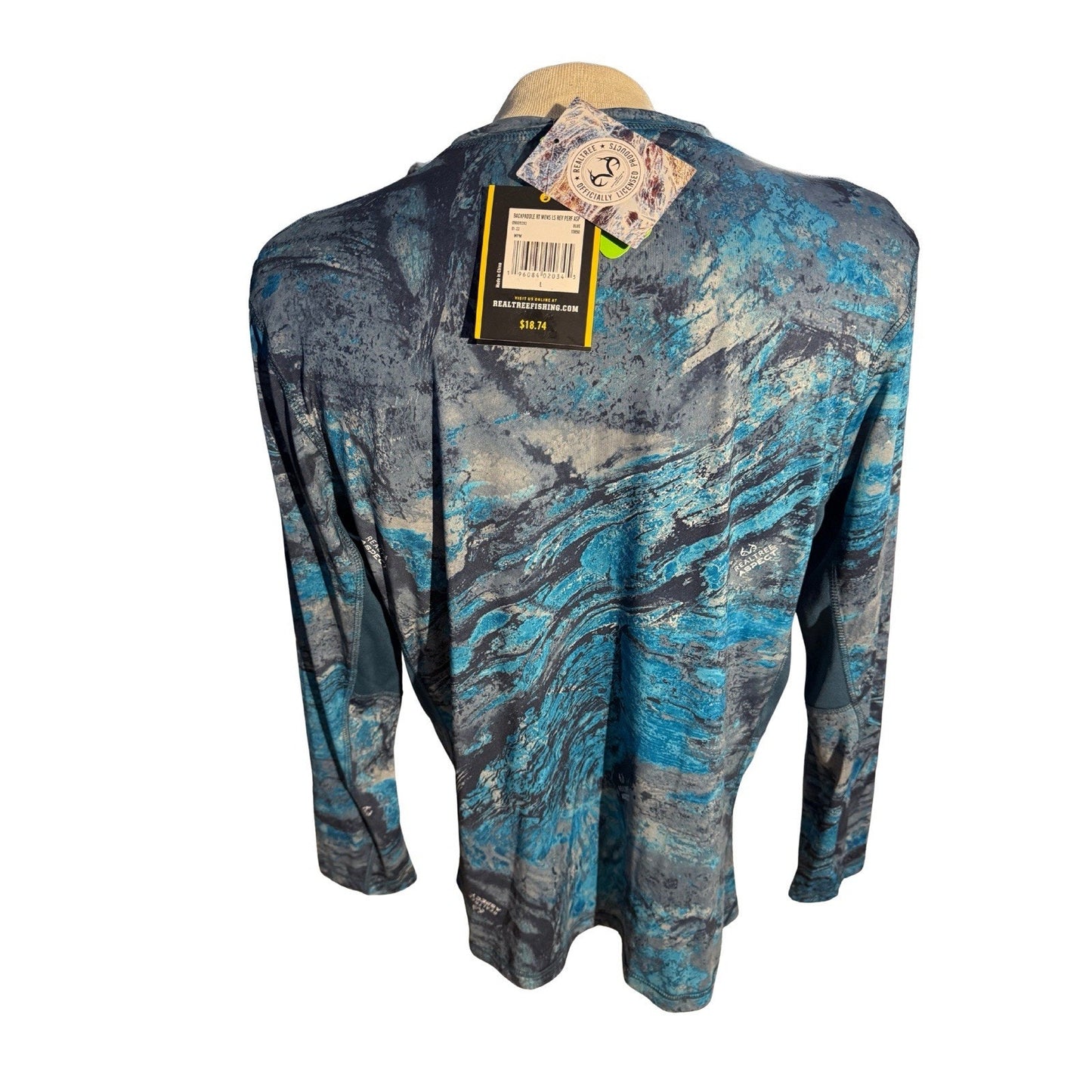 NWT Mens Realtree Wav3 Fishing Long Sleeve Blue Water Print Shirt Size L