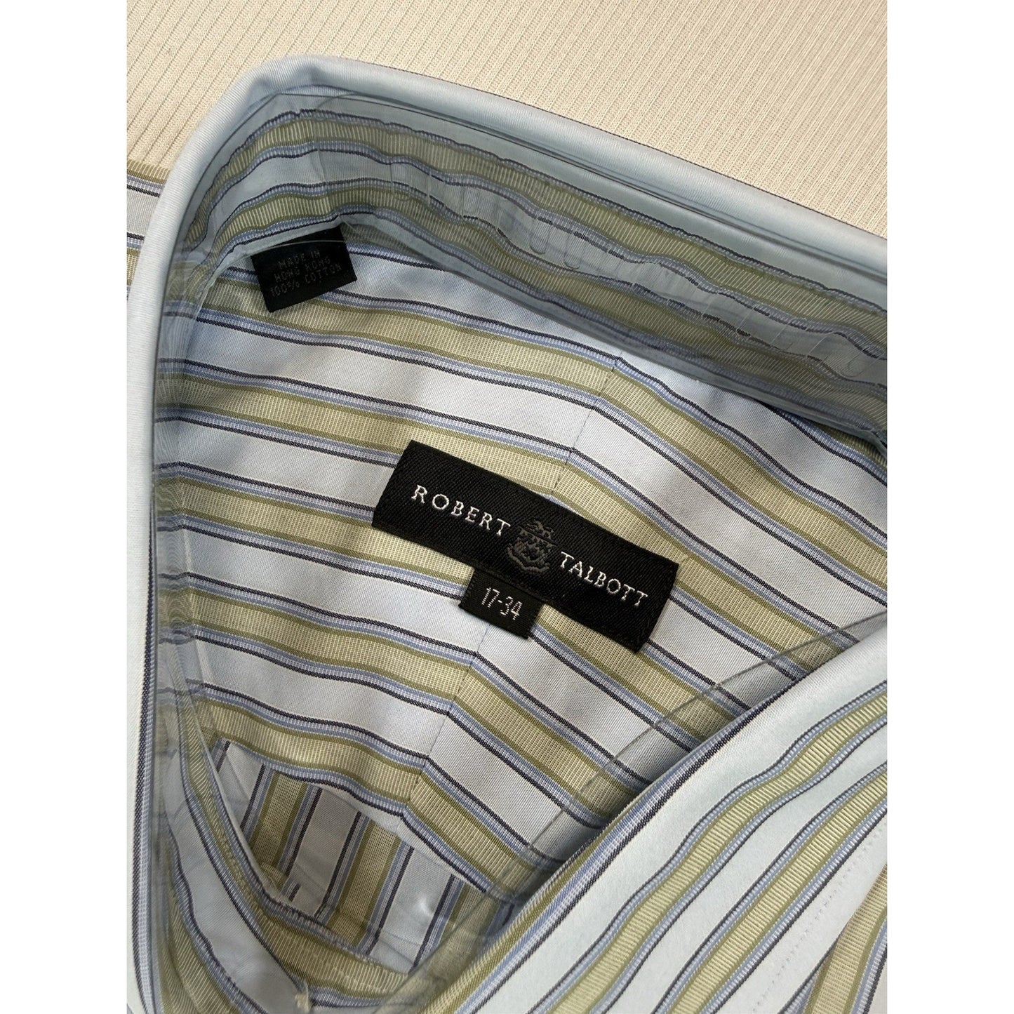 Robert Talbott Dress Shirt Blue Green Stripe 17 34 NWT Cotton