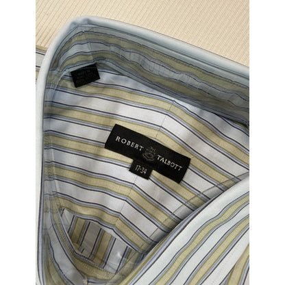 Robert Talbott Dress Shirt Blue Green Stripe 17 34 NWT Cotton