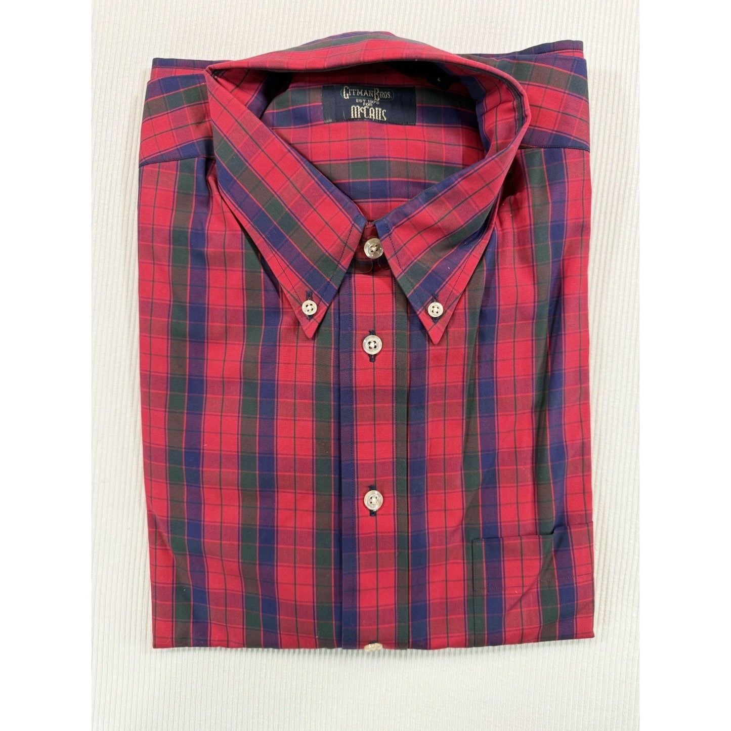 Vintage Gitman Bros for McCalls Tartan Plaid Button Down Shirt L USA