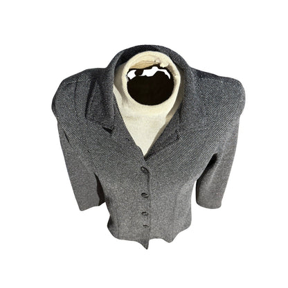 Worthington Knits Women’s Blazer Jacket L Gray Textured Button Front Career Top